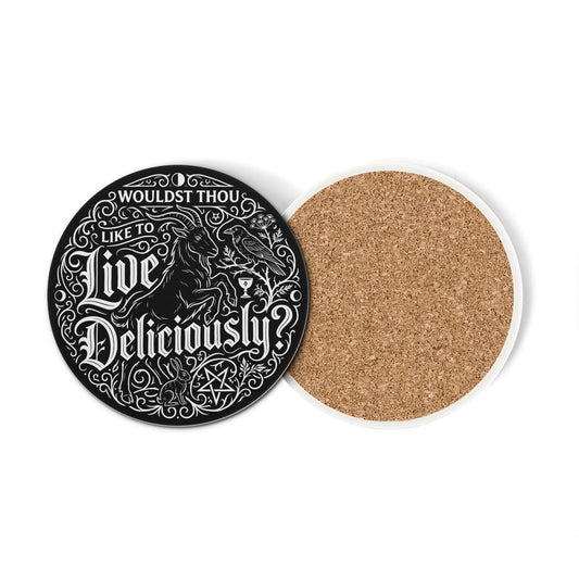 Live Deliciously Round Ceramic Coaster