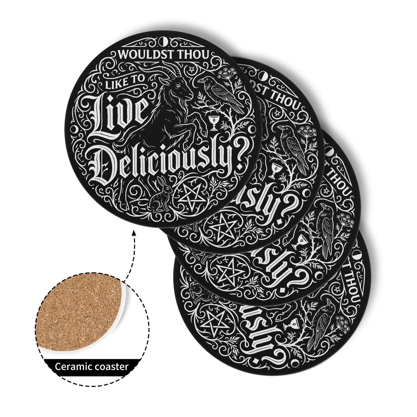 Live Deliciously Round Ceramic Coaster