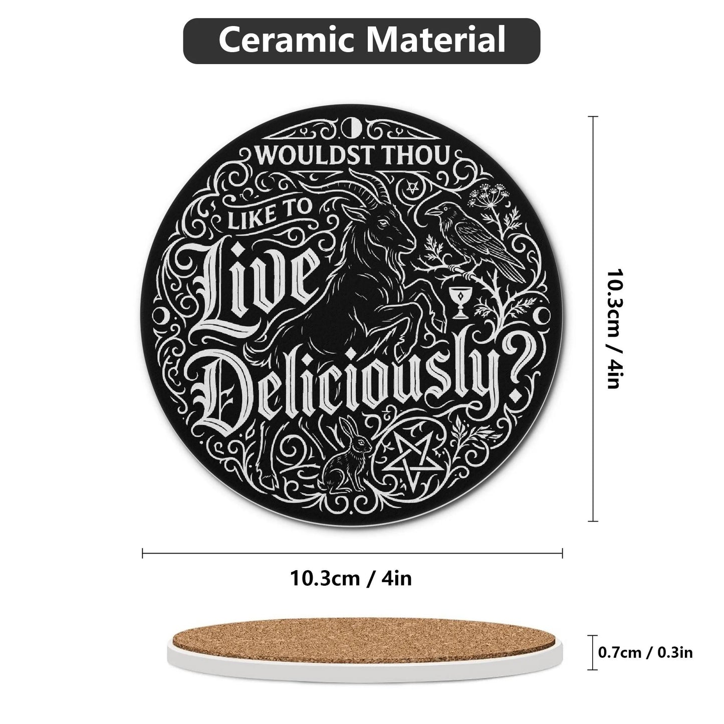 Live Deliciously Round Ceramic Coaster