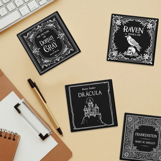 Gothic Books Round Ceramic Coaster