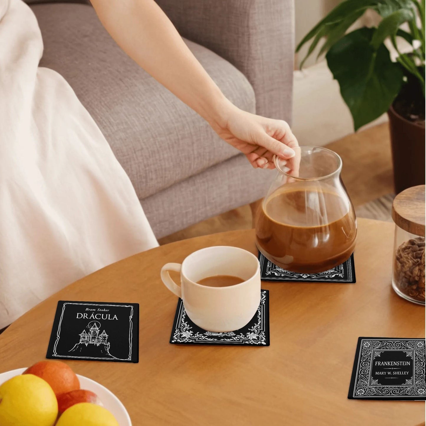 Gothic Books Round Ceramic Coaster