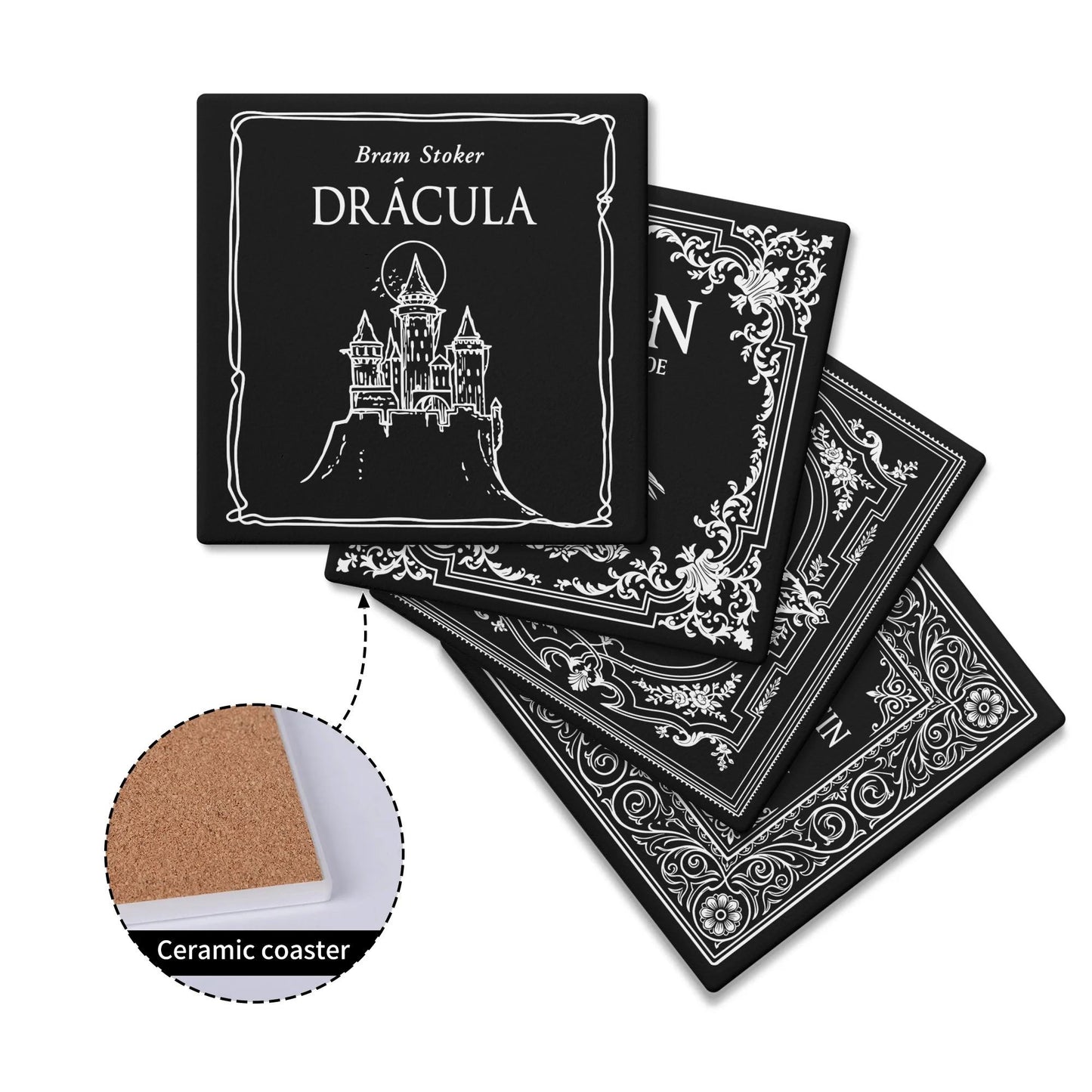 Gothic Books Round Ceramic Coaster