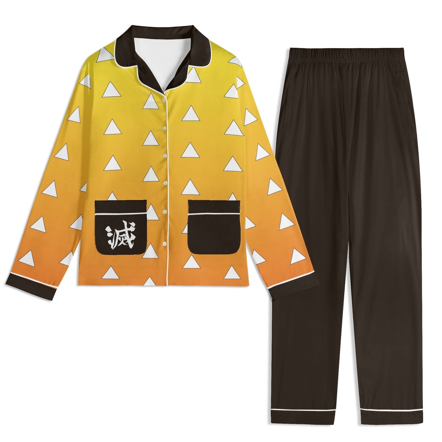 Demon Slayer Cosplay - Zenitsu Agatsuma Inspired Unisex Long Sleeve Adult Nightwear Pajama Set