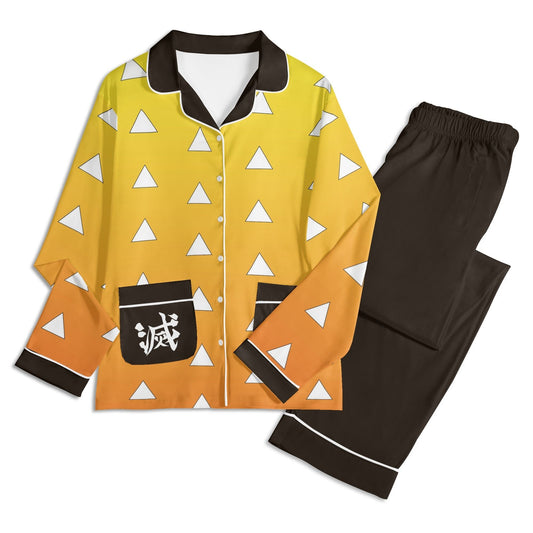 Demon Slayer Cosplay - Zenitsu Agatsuma Inspired Unisex Long Sleeve Adult Nightwear Pajama Set