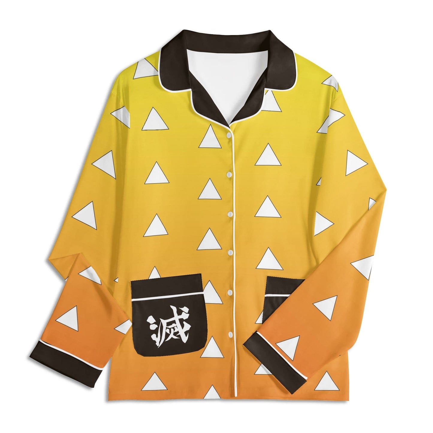 Demon Slayer Cosplay - Zenitsu Agatsuma Inspired Unisex Long Sleeve Adult Nightwear Pajama Set