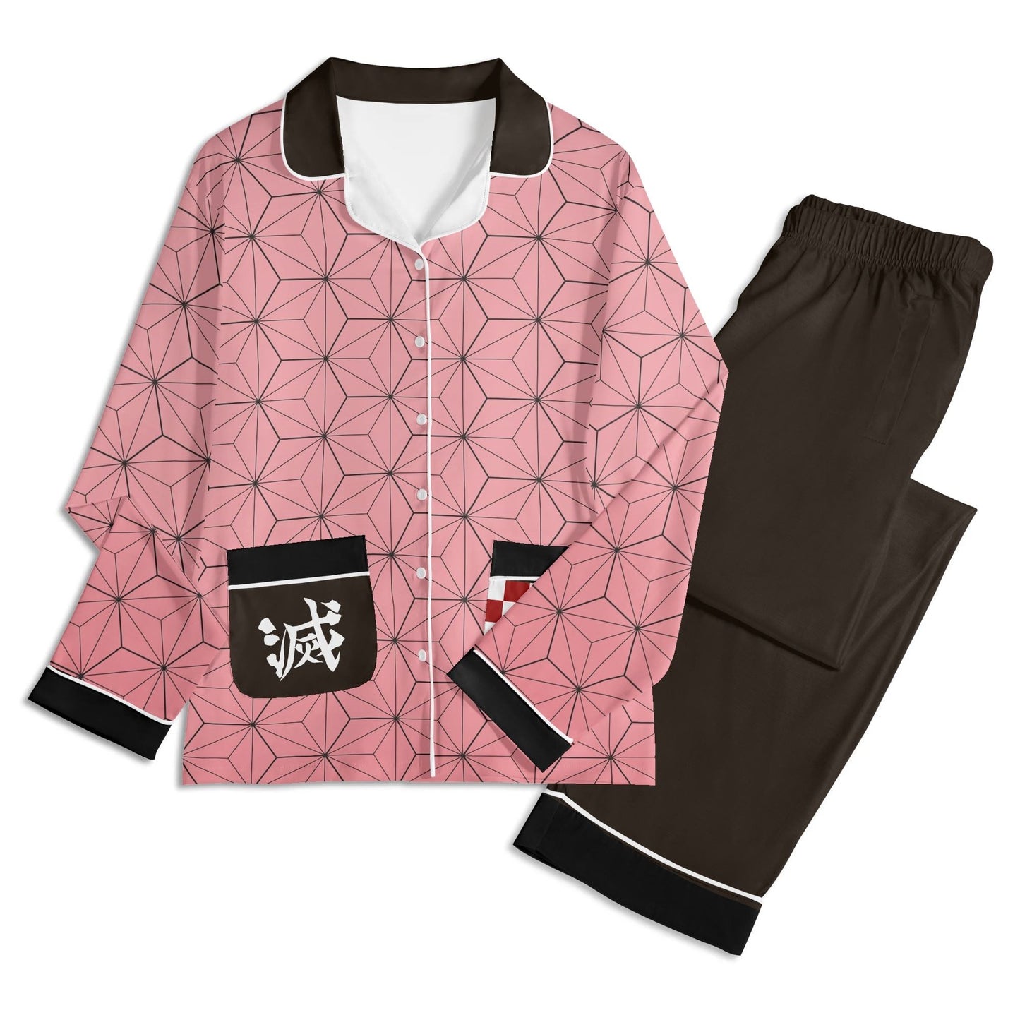 Demon Slayer Cosplay | Nezuko Kamado Inpired Unisex Long Sleeve Adult Nightwear Pajama Set