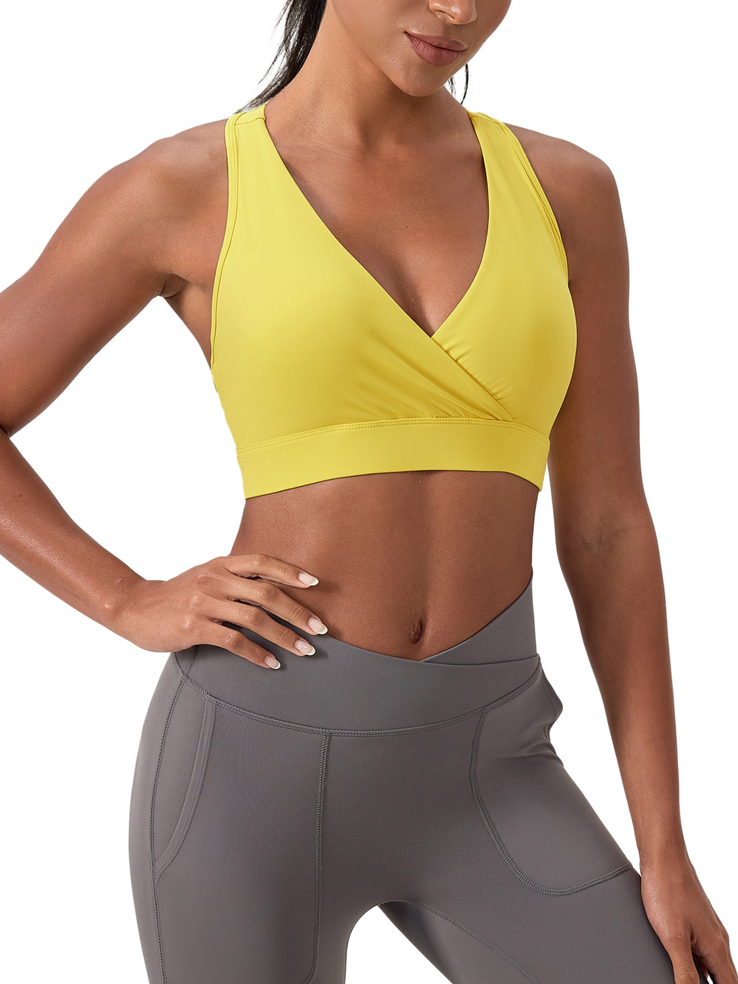 Get A Grip Crossover V-Neck Sports Bra