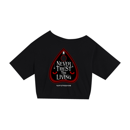 Never Trust (red) Asymmetric Shoulder Oversized Cotton T-Shirt