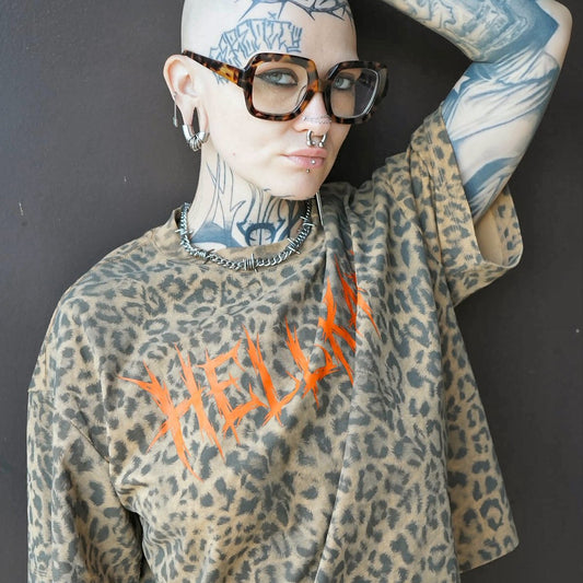 Hellkat Unisex Leopard Print Boxy T-Shirt