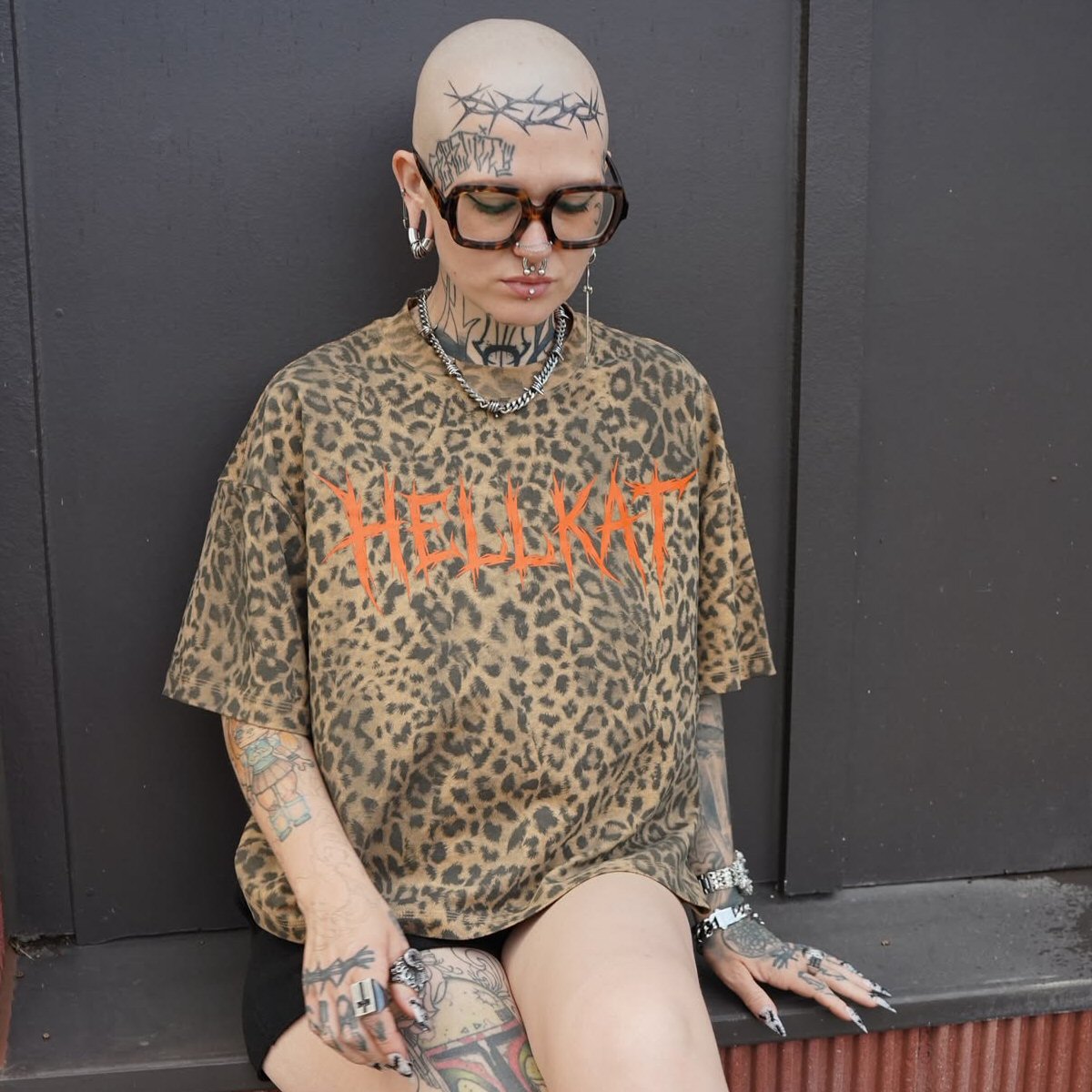 Hellkat Unisex Leopard Print Boxy T-Shirt