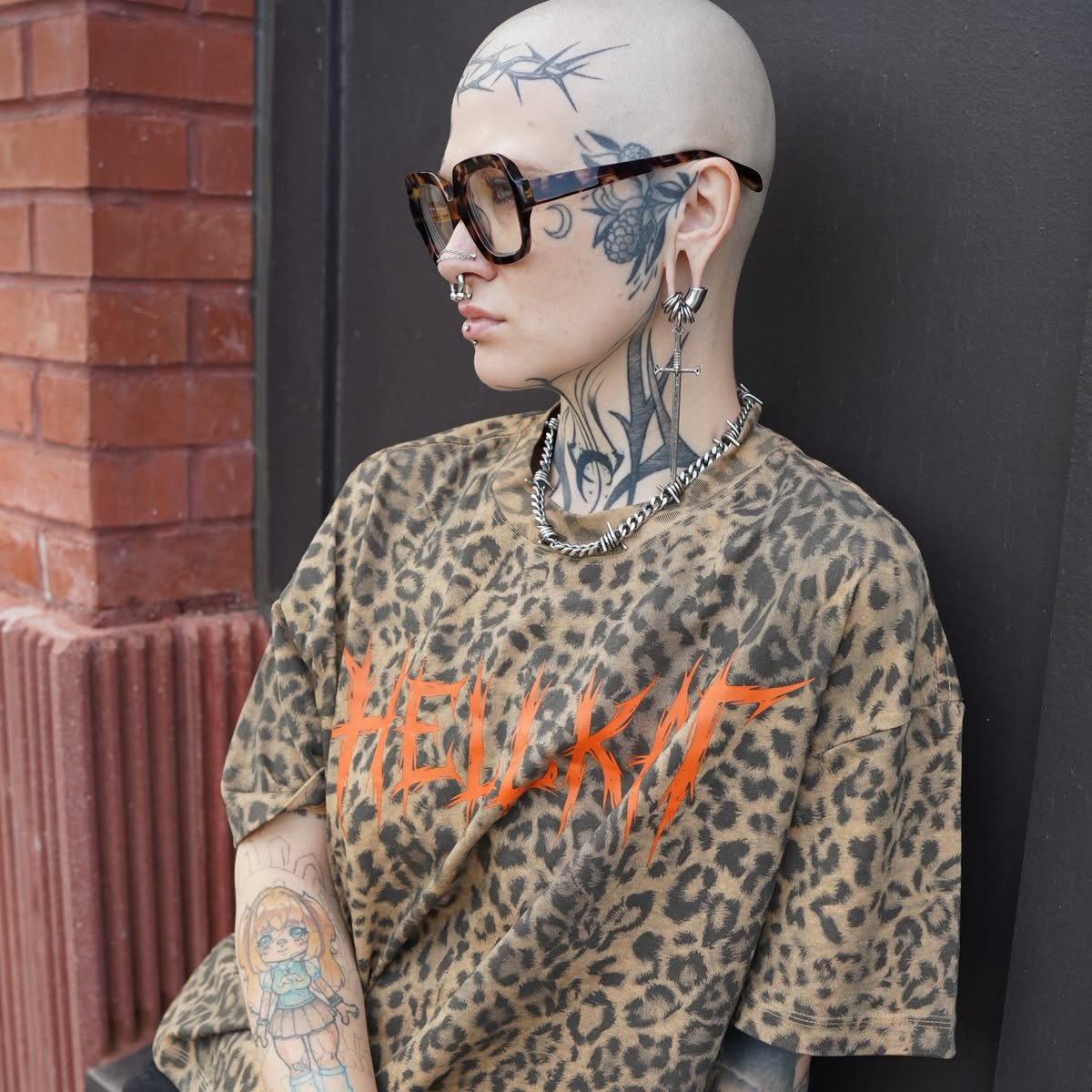 Hellkat Unisex Leopard Print Boxy T-Shirt