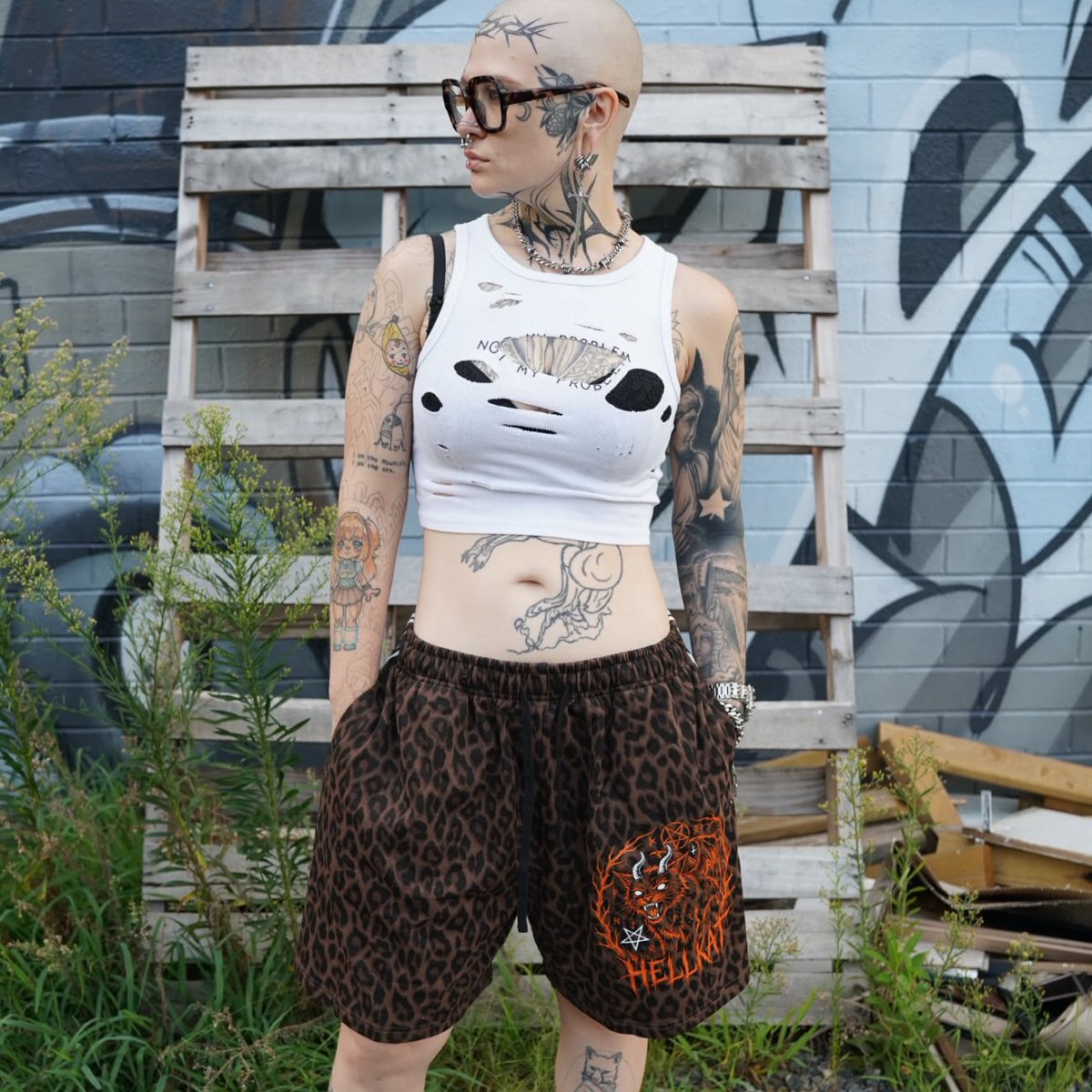 Hellkat Unisex Heavyweight Leopard Drawstring Shorts
