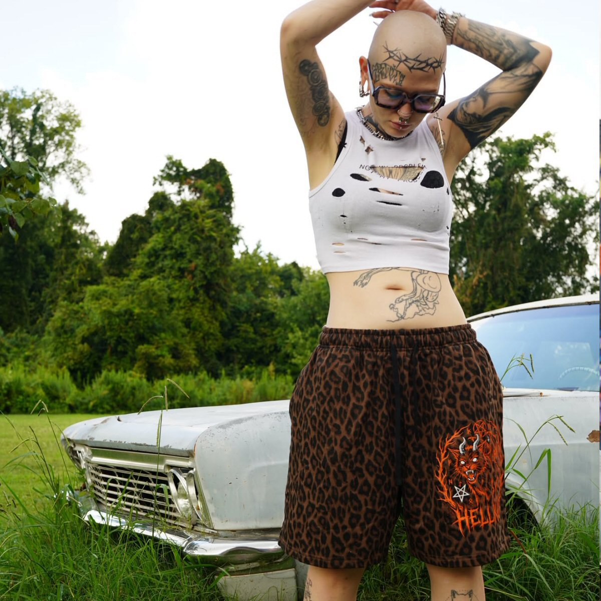 Hellkat Unisex Heavyweight Leopard Drawstring Shorts