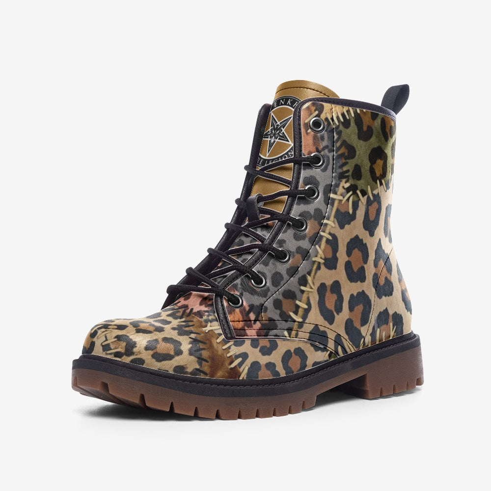 Cheetah Pattern Combat Leather Vegan Boots MT