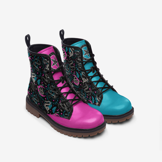 Phoebe – Snakes & Moons Combat Leather Vegan Boots MT