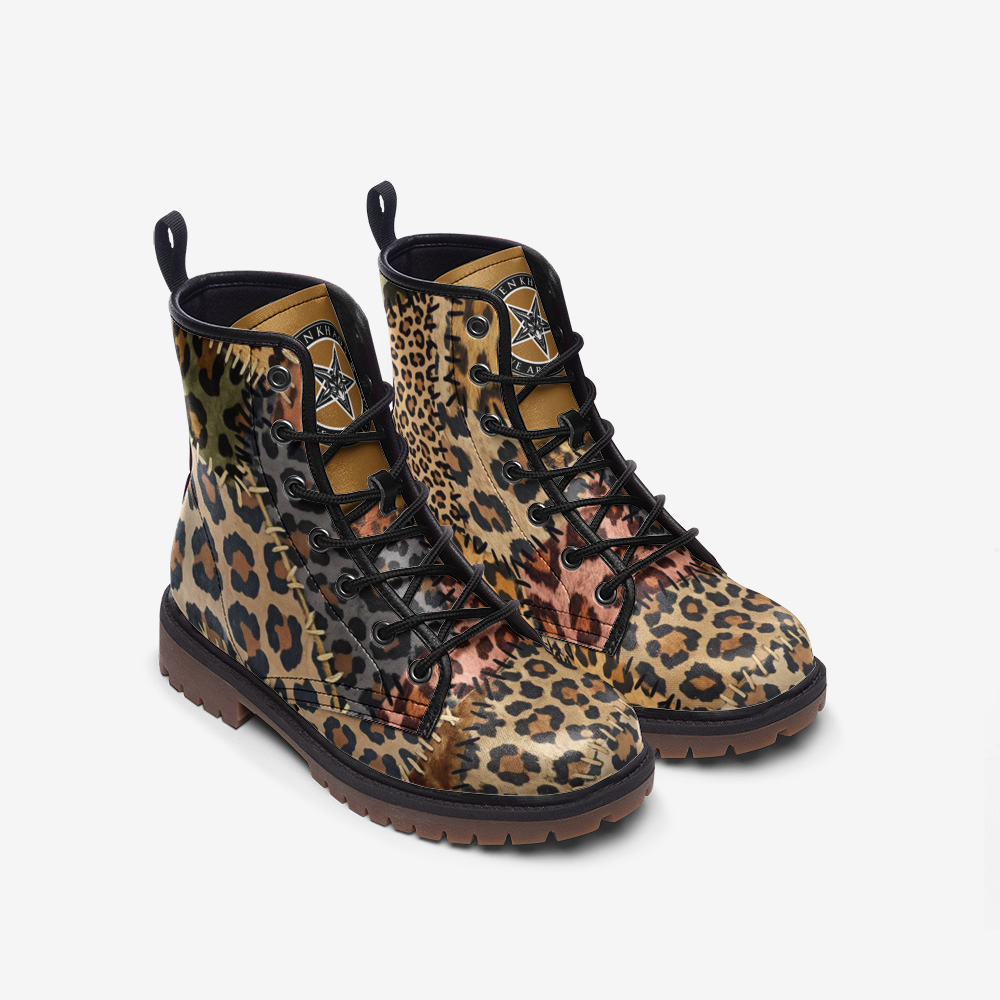 Cheetah Pattern Combat Leather Vegan Boots MT