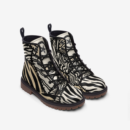 Zebra Pattern Combat Leather Vegan Boots MT