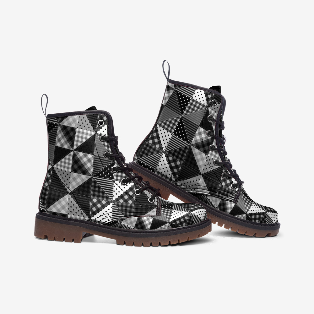 Patchwork Combat Leather Vegan Boots MT