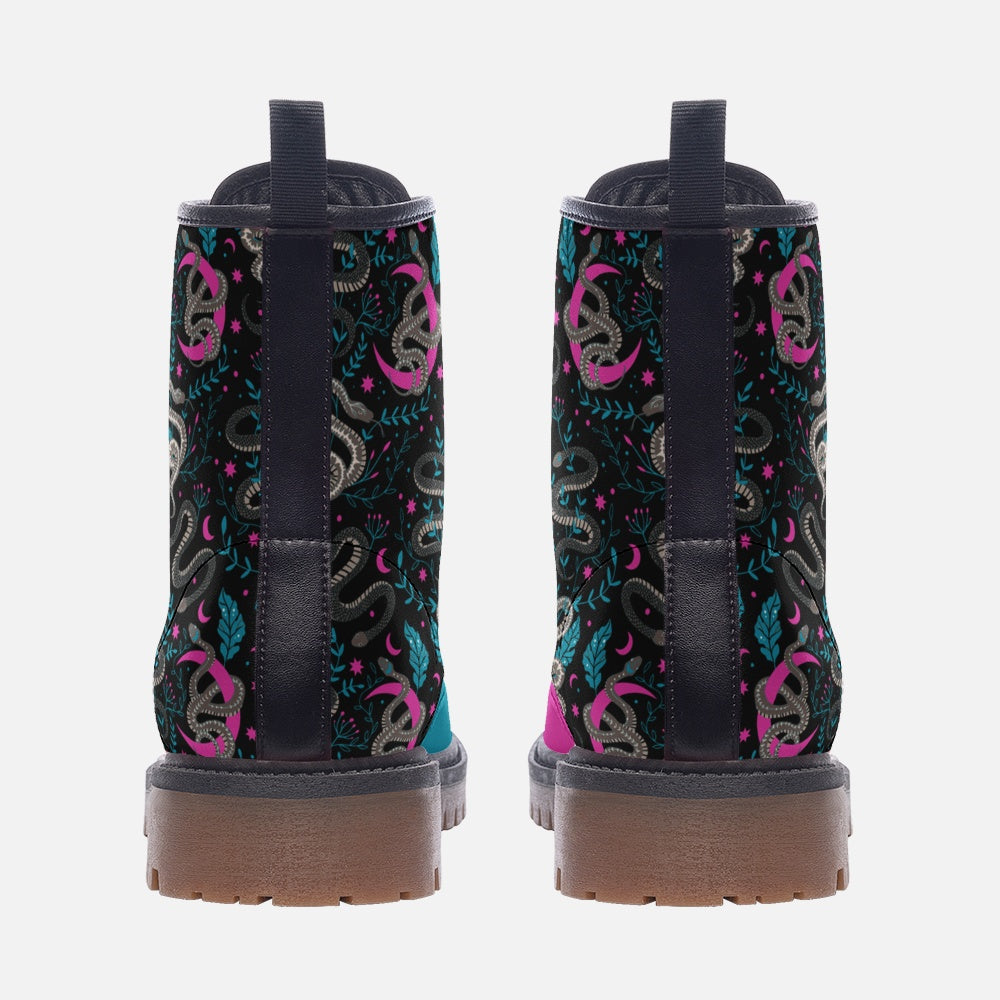 Phoebe – Snakes & Moons Combat Leather Vegan Boots MT