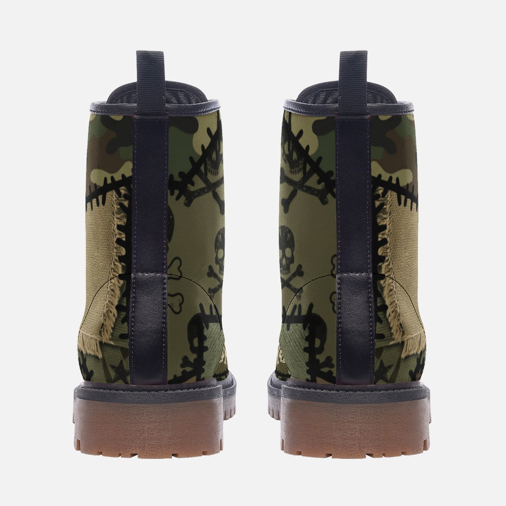 Camo Patchwork Pattern Combat Leather Vegan Boots MT