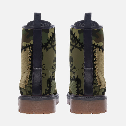 Camo Patchwork Pattern Combat Leather Vegan Boots MT