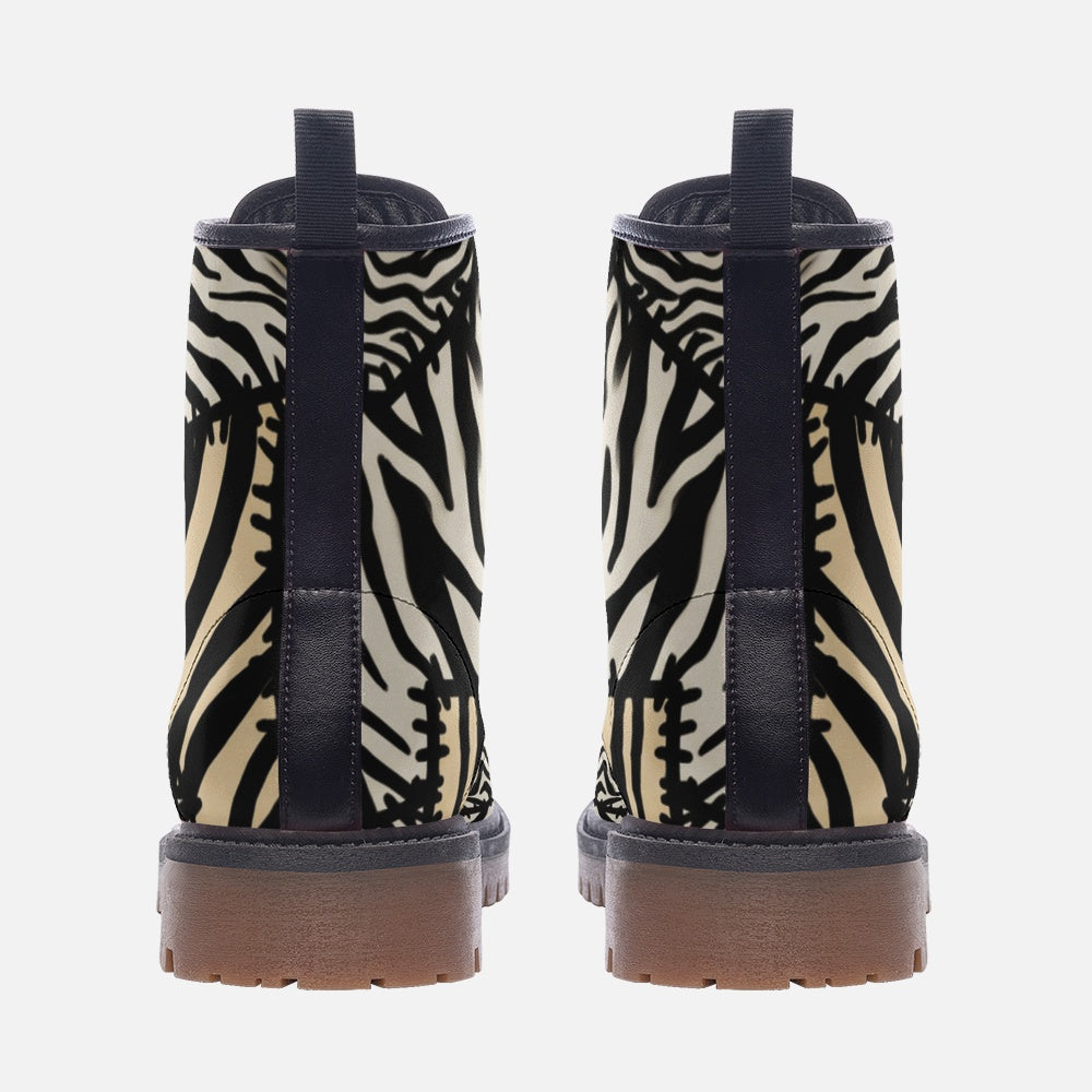Zebra Pattern Combat Leather Vegan Boots MT