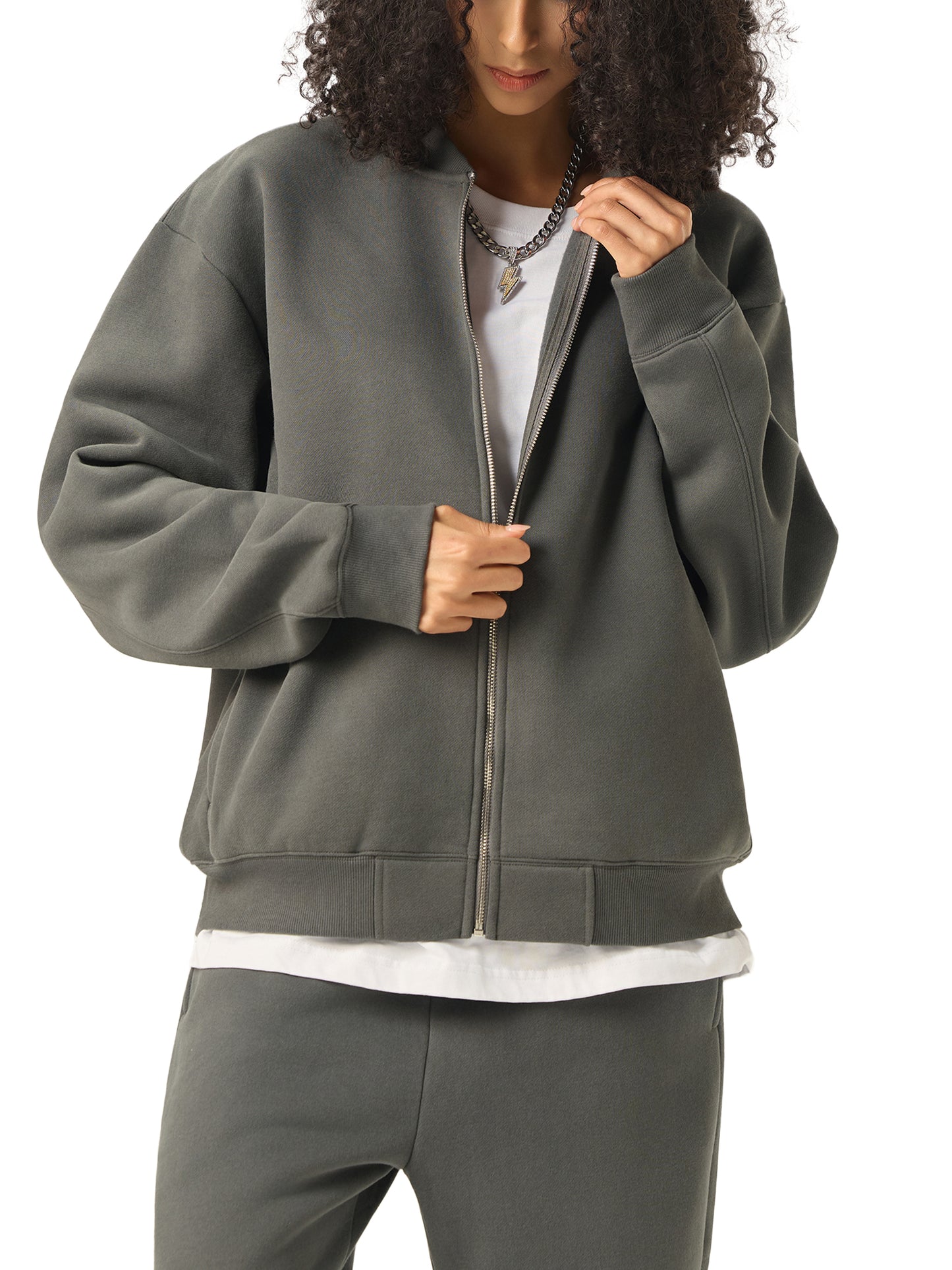 Leviathan Cross - Essential Zip-Up Fleeced Varsity Jacket