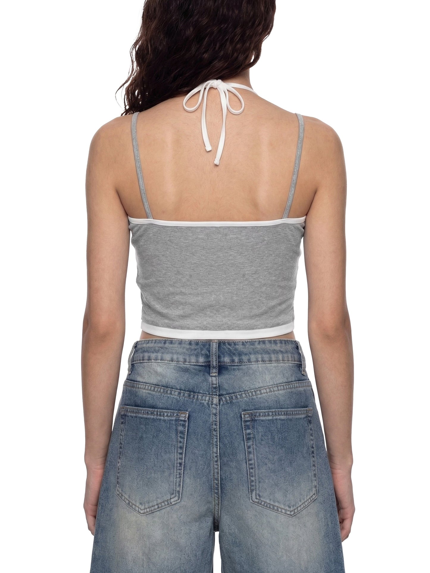 666 Contrast Binding Halter Tank Top