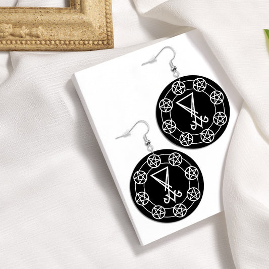 Baphomet Sigil Circle Drop Earrings