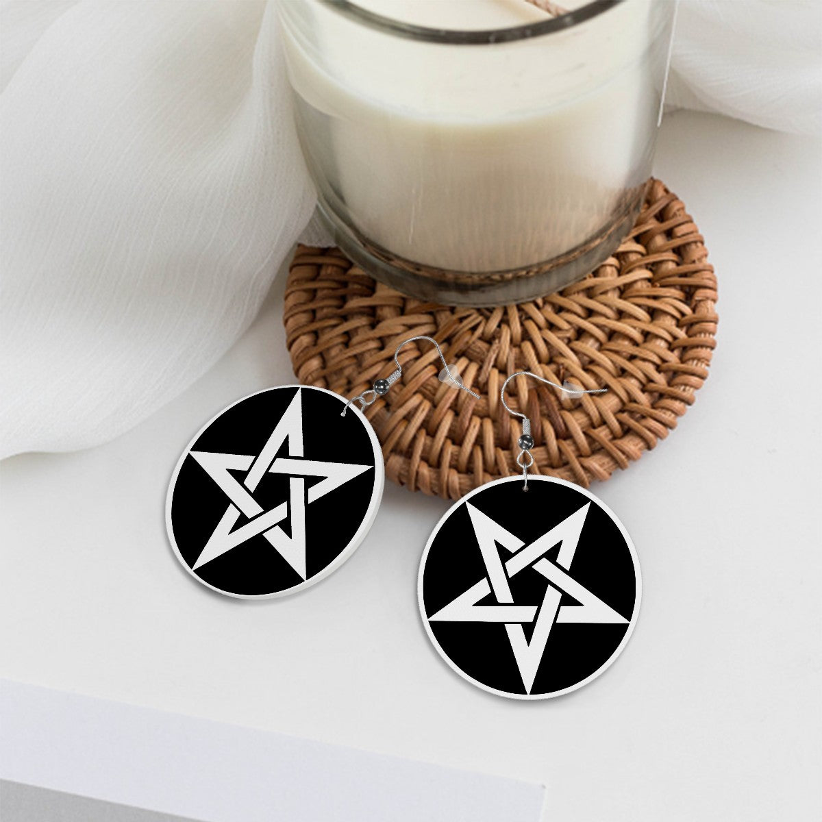 Pentagram Circle Drop Earrings