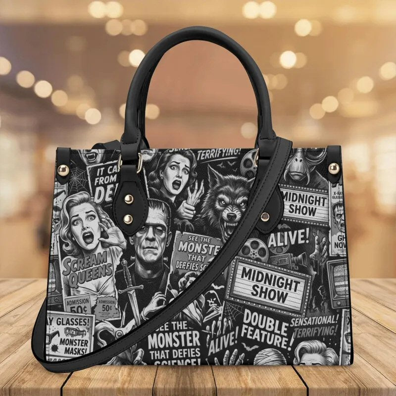 Double Feature | Horror Montage Leather Handbag with Shoulder Strap