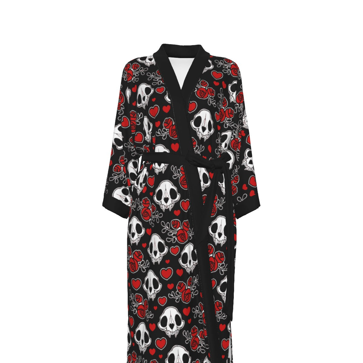 Bat Skulls & Hearts Kimono Long Robe