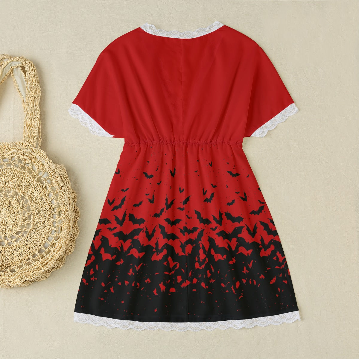 Red Dawn Lace Edge Sleepwear With Bat Sleeve