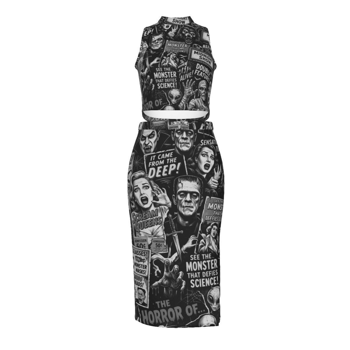 Horror Montage Split High Skirt Set