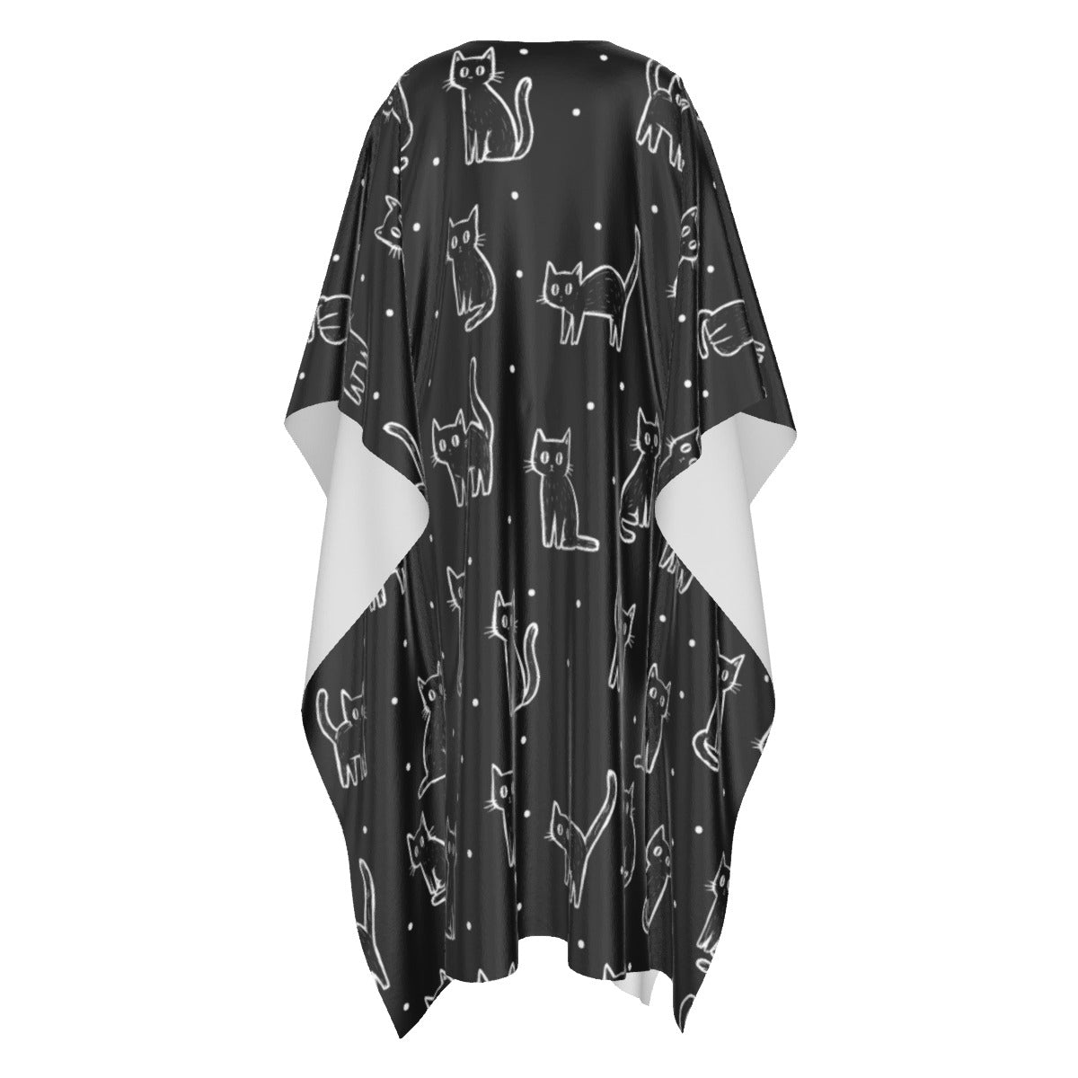 Meow | Black Cats Imitation Silk V-neck Moo Moo | Kaftan Lounge Cover-Up