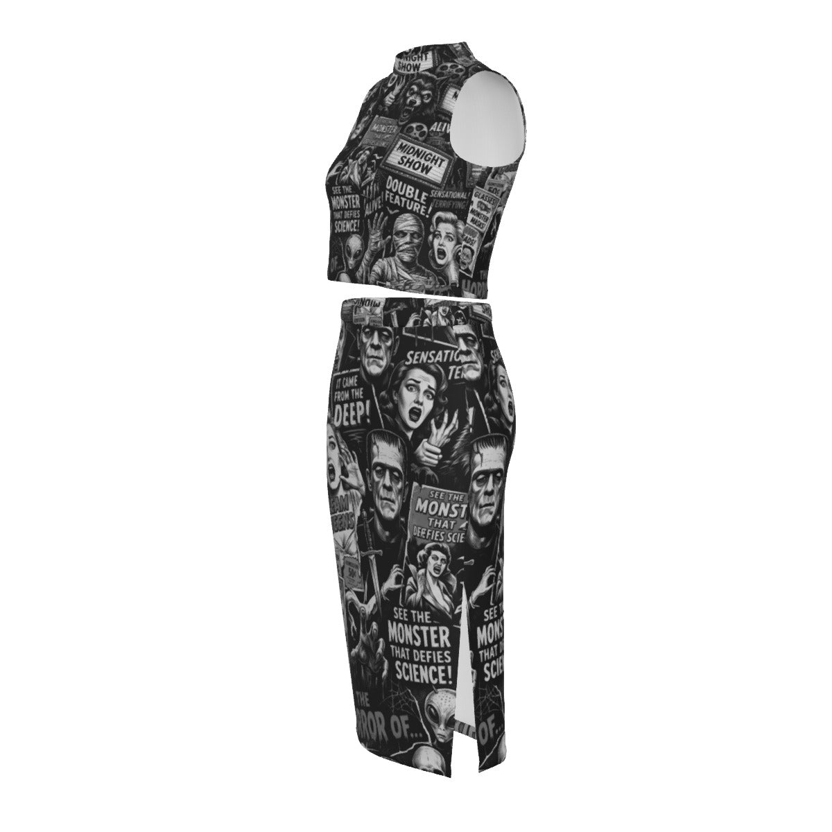Horror Montage Split High Skirt Set