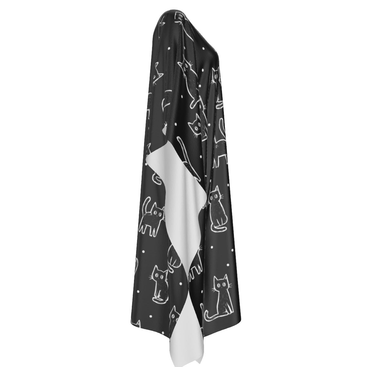 Meow | Black Cats Imitation Silk V-neck Moo Moo | Kaftan Lounge Cover-Up