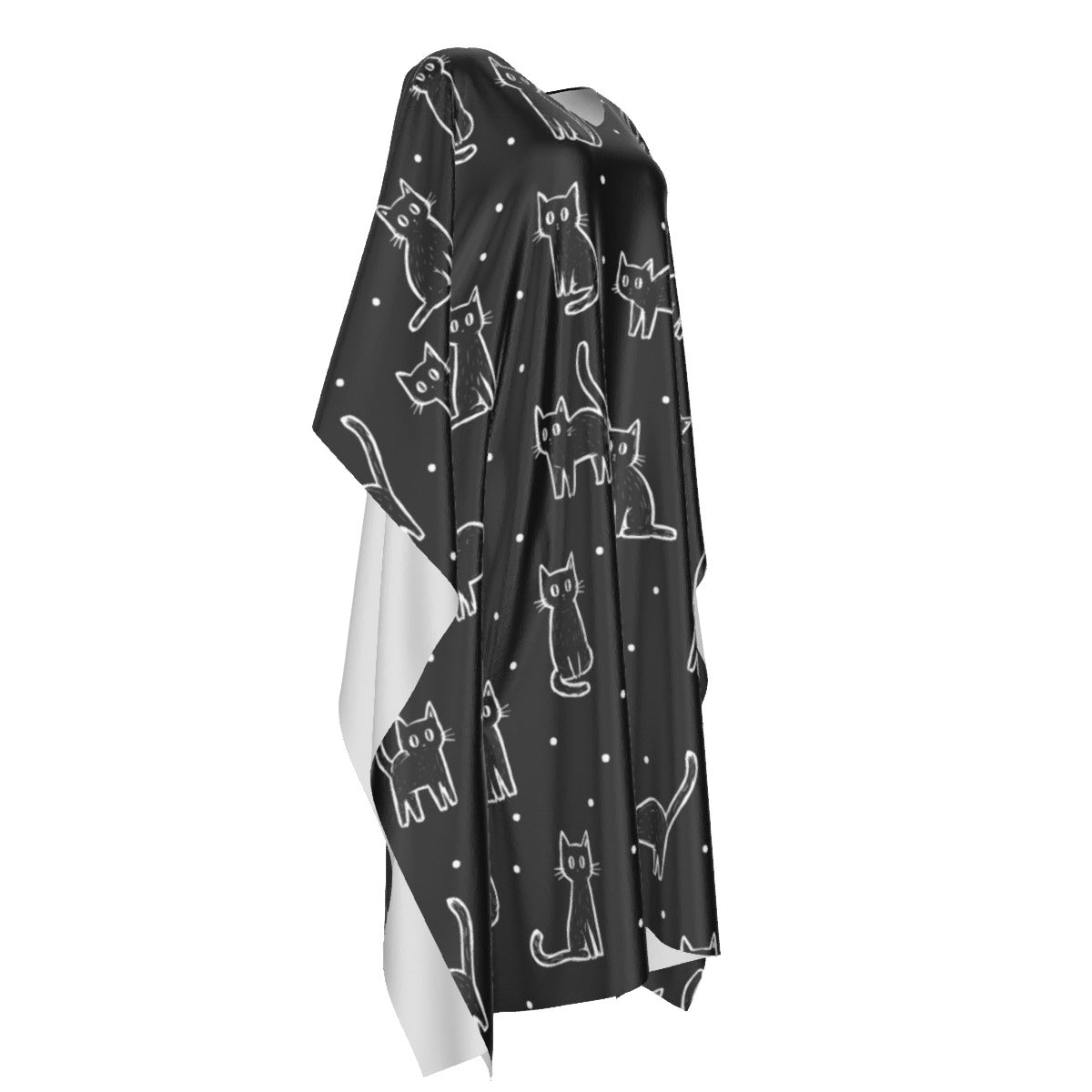 Meow | Black Cats Imitation Silk V-neck Moo Moo | Kaftan Lounge Cover-Up