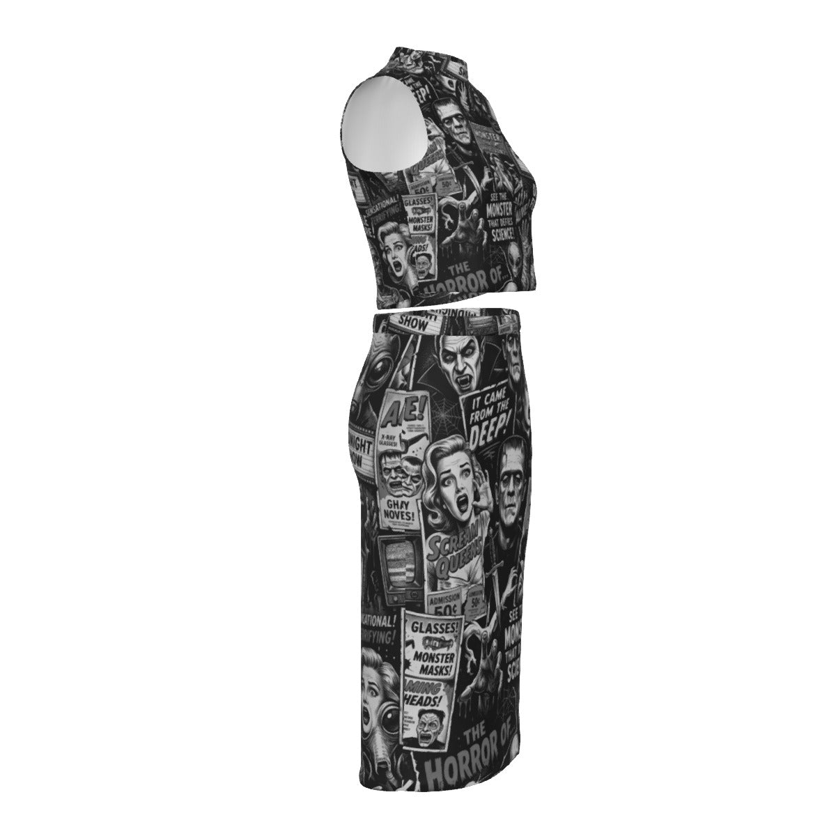 Horror Montage Split High Skirt Set