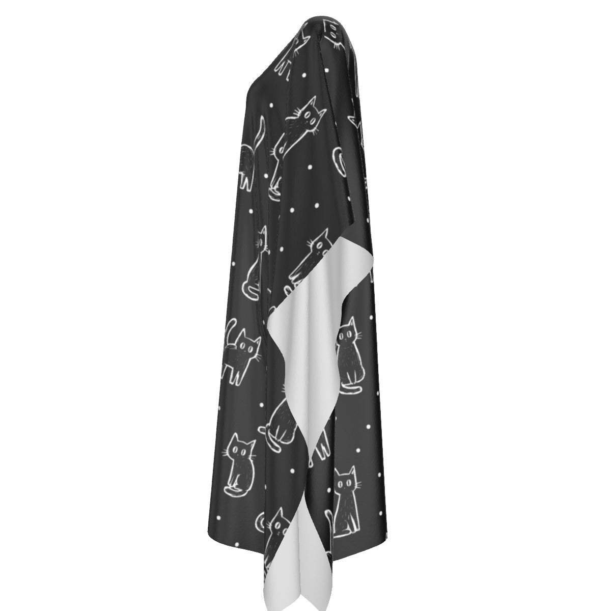 Meow | Black Cats Imitation Silk V-neck Moo Moo | Kaftan Lounge Cover-Up