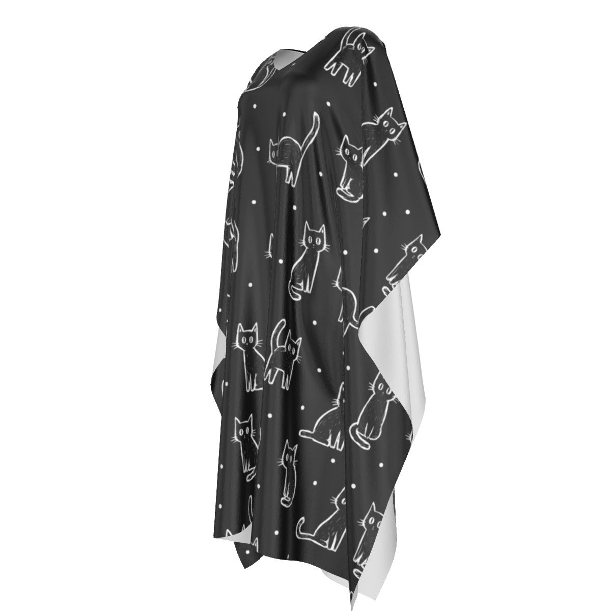 Meow | Black Cats Imitation Silk V-neck Moo Moo | Kaftan Lounge Cover-Up